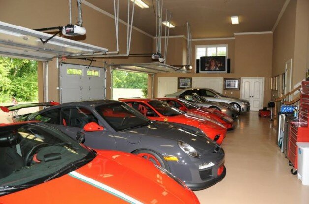 Ferrari and Porsche at Garage Photos